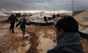 ヨルダン、シリアとの国境の町マフラクにあるシリア難民キャンプの様子。１月８日。
